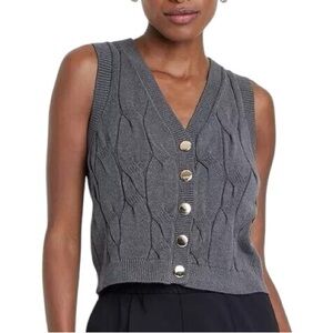A NEW DAY Cabled Button-Down sweater Vest plus size 1X Knit Stretch Dark Gray